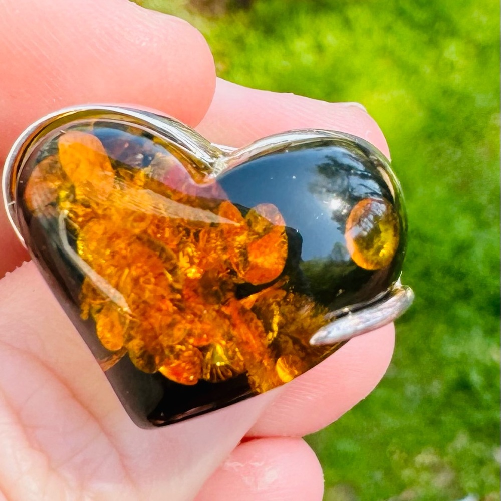 Sterling Silver Amber Heart Ring size 6
